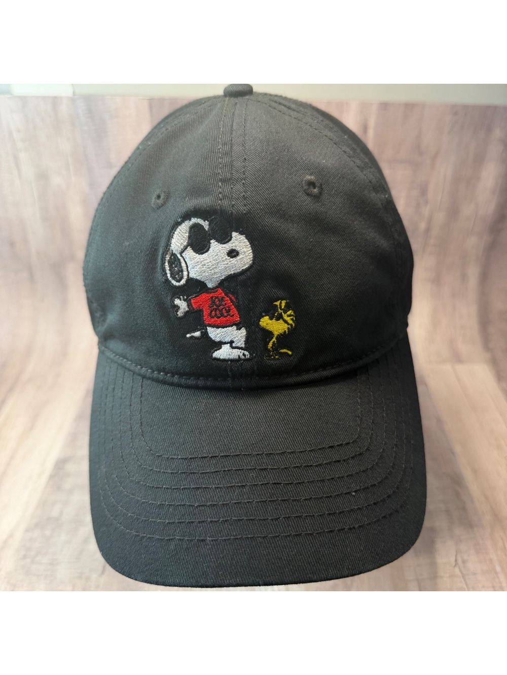 Peanuts Snoopy & Woodstock "Joe Cool" Hat Adjustable Strap Back Cap Black